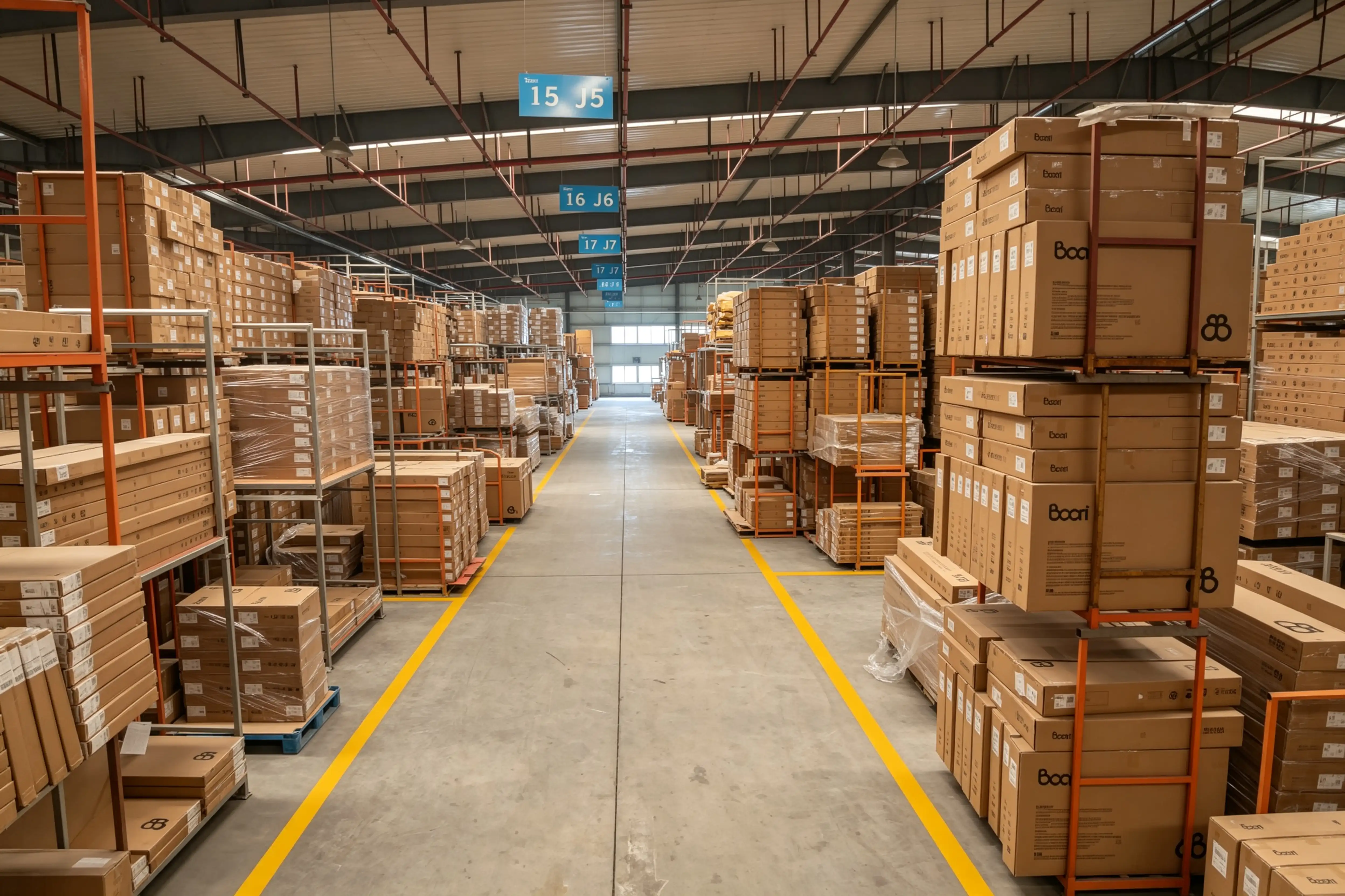 Bulk orders B2B kids furniture warehouse showcasing organized raw materials for efficient production. Bulk orders B2B kids furniture warehouse showcasing organized raw materials for efficient production.
